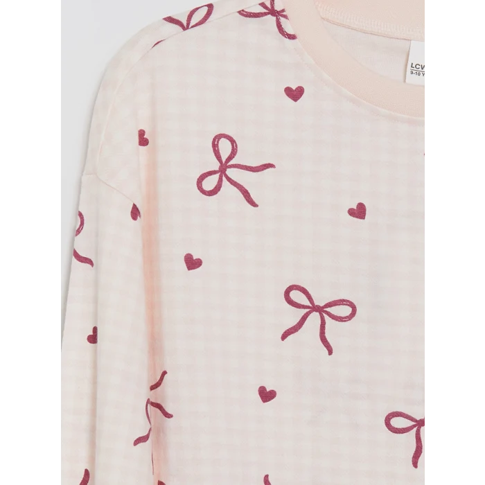 LCW Kids Ekru Bisiklet Yaka Kız Çocuk Pijama Takım