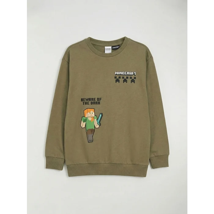 LCW Kids Haki Erkek Çocuk Minecraft Baskılı Sweatshirt