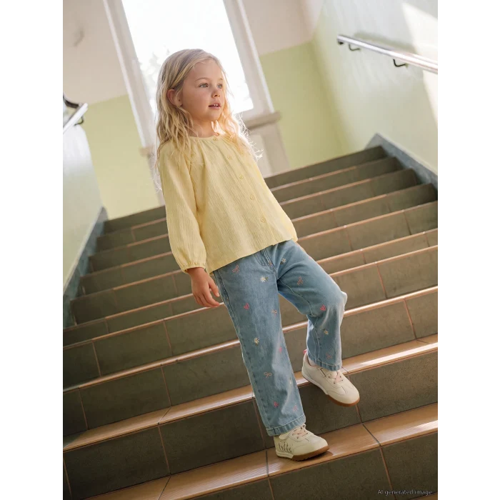 LCW Kids İndigo Straight Fit Nakışlı Kız Çocuk Jean Pantolon