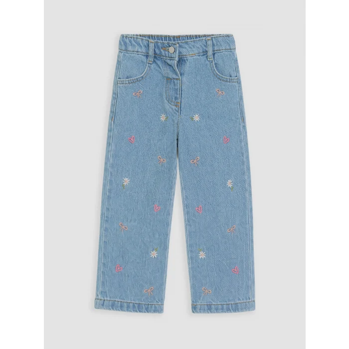 LCW Kids İndigo Straight Fit Nakışlı Kız Çocuk Jean Pantolon