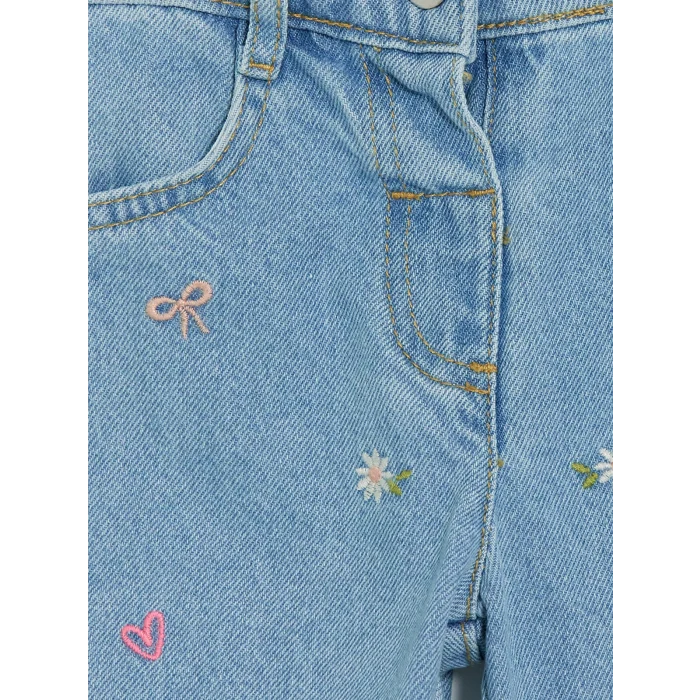 LCW Kids İndigo Straight Fit Nakışlı Kız Çocuk Jean Pantolon