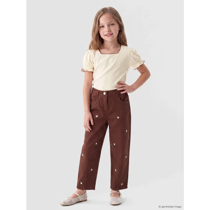 LCW Kids Kahverengi Kız Çocuk Gabardin Pantolon