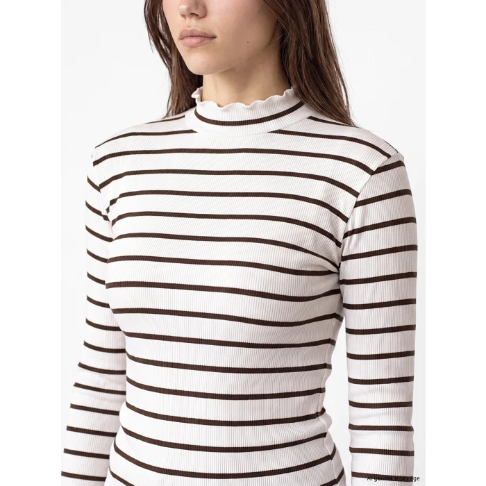 LCW Modest Kahverengi Dik Yaka Çizgili Kadın Body