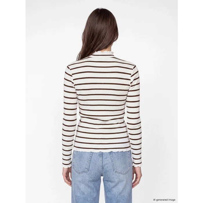 LCW Modest Kahverengi Dik Yaka Çizgili Kadın Body