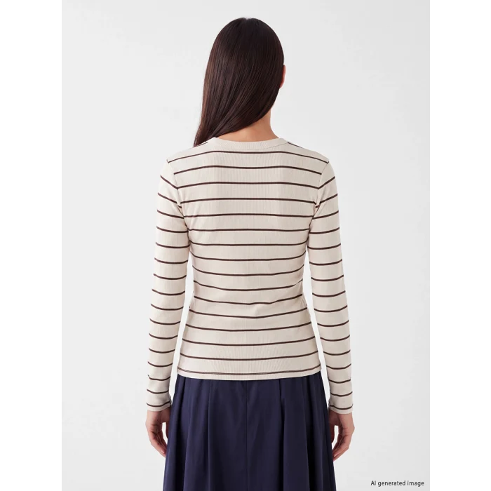 LCW EVERYDAY Kahverengi Bisiklet Yaka Çizgili Kadın Body