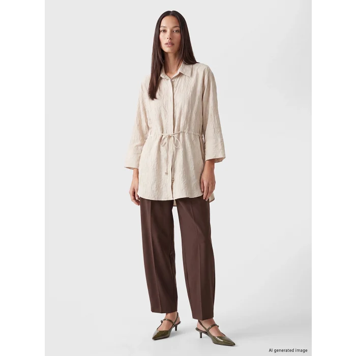 LCW STUDIO Bej Dokulu Oversize Kadın Gömlek Tunik