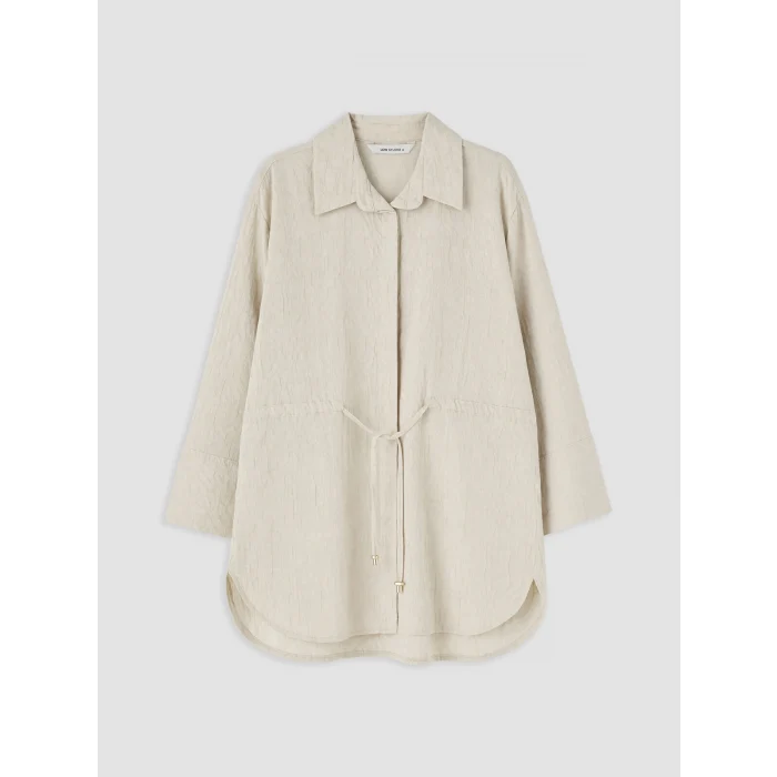 LCW STUDIO Bej Dokulu Oversize Kadın Gömlek Tunik