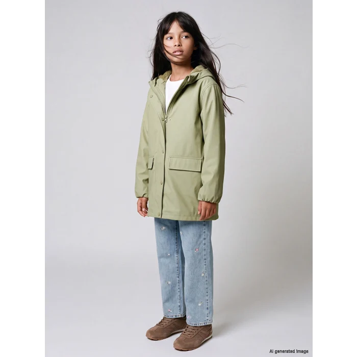 LCW Kids Yeşil Kapüşonlu Kız Çocuk Mont