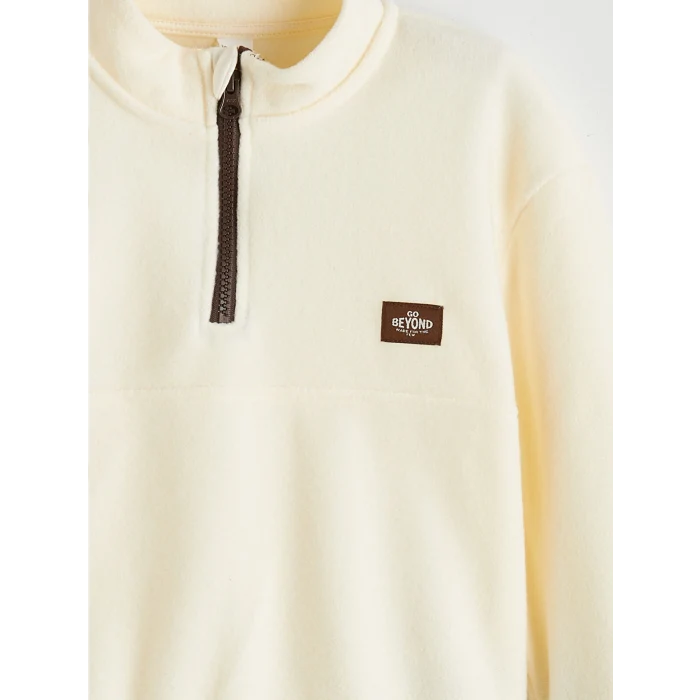 LCW Kids Bej Dik Yaka Erkek Çocuk Polar Sweatshirt