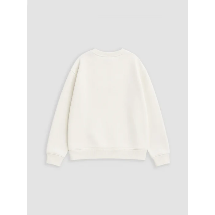 LCW Kids Ekru Bisiklet Yaka Nakışlı Kız Çocuk Kalın Sweatshirt
