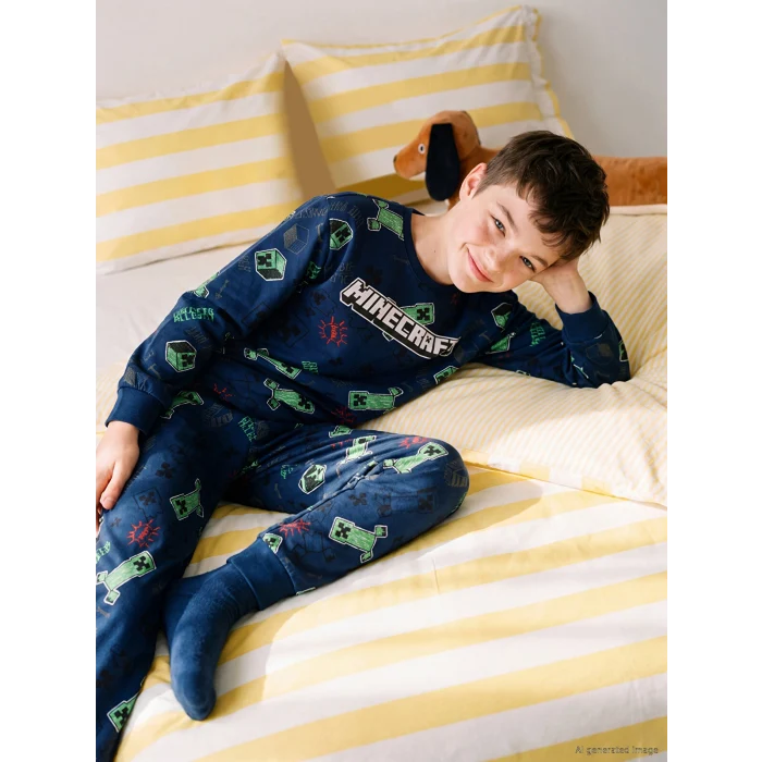 LCW Kids Lacivert Minecraft Baskılı Erkek Çocuk Pijama Takım