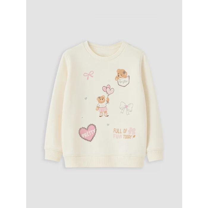LCW Kids Ekru Kız Çocuk Baskılı Sweatshirt