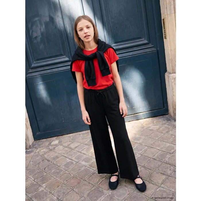 LCW Kids Siyah Wideleg Kız Çocuk Pantolon