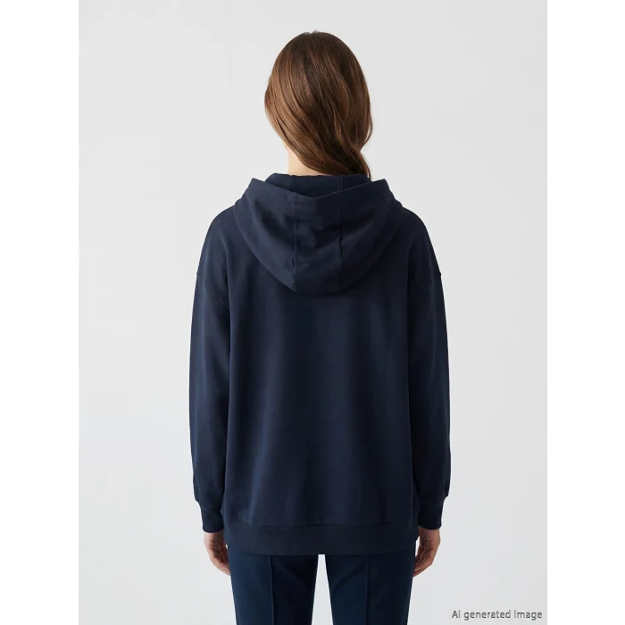 LCW Modest Lacivert Kapüşonlu Brooklyn Baskılı Kadın Sweatshirt Tunik