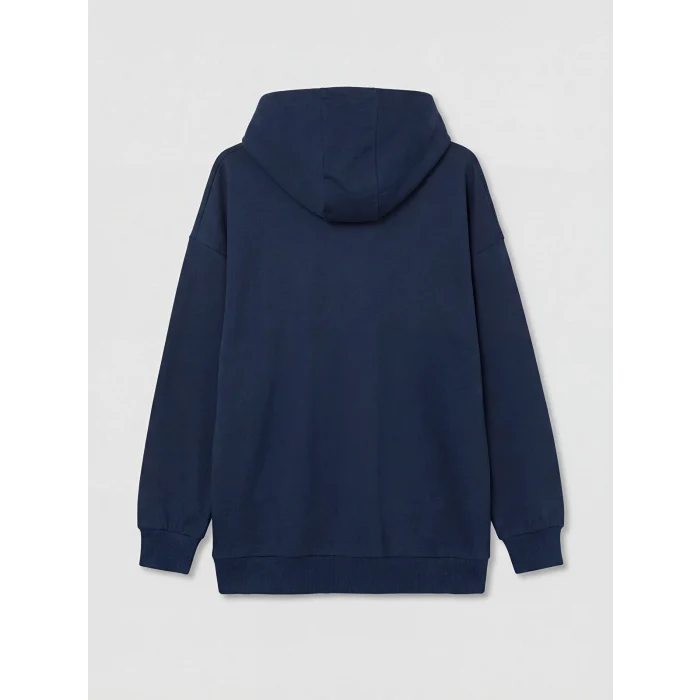 LCW Modest Lacivert Kapüşonlu Brooklyn Baskılı Kadın Sweatshirt Tunik