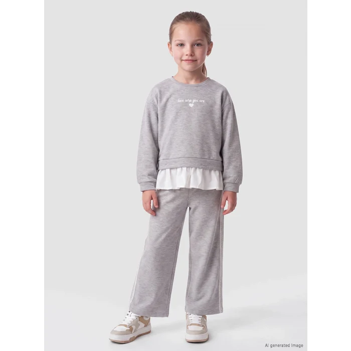LCW Kids Gri Bisiklet Yaka Kız Çocuk Eşofman Takımı