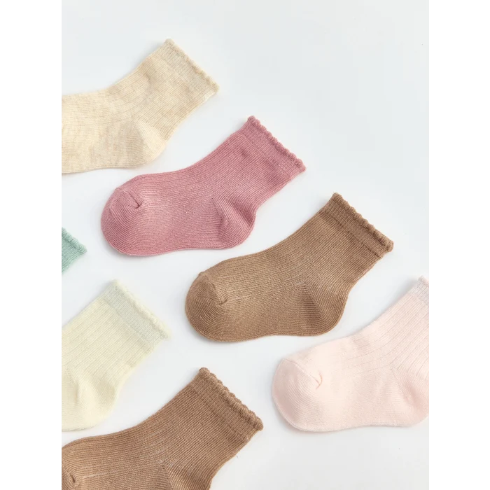 LCW baby Ekru Fırfırlı Kız Bebek Soket Çorap 7li