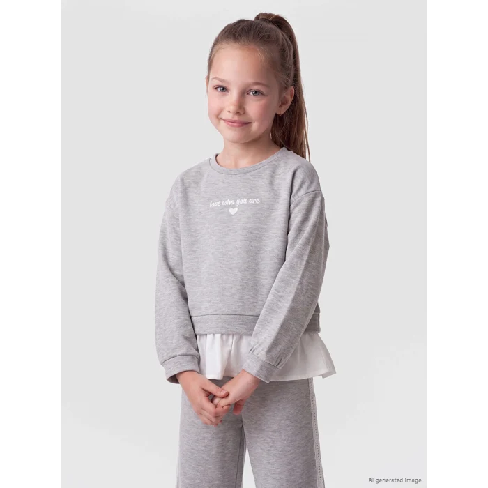 LCW Kids Gri Bisiklet Yaka Kız Çocuk Eşofman Takımı