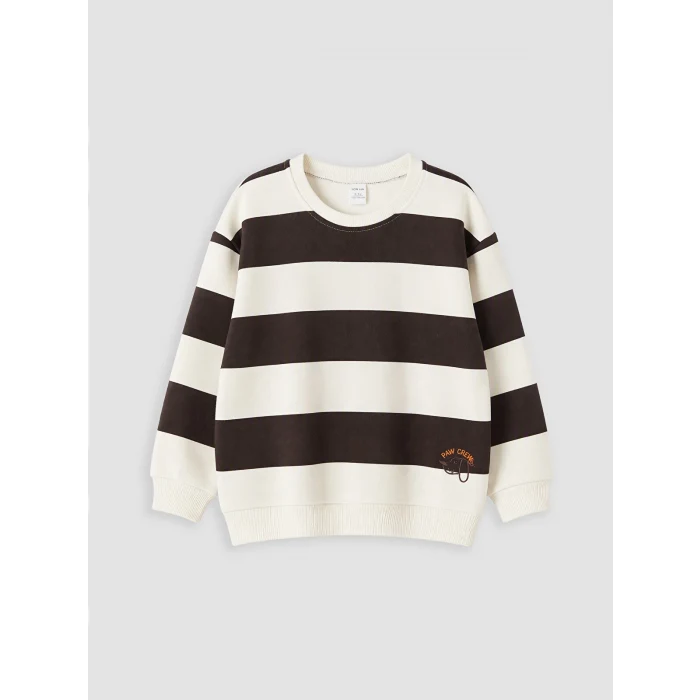 LCW Kids Bej Çizgili Erkek Çocuk Kalın Sweatshirt