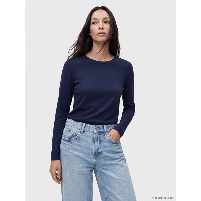 LCW EVERYDAY Lacivert Bisiklet Yaka Soft Touch Kadın Tişört