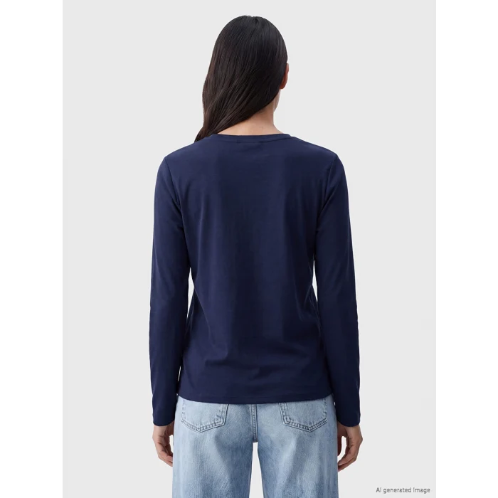LCW EVERYDAY Lacivert Bisiklet Yaka Soft Touch Kadın Tişört
