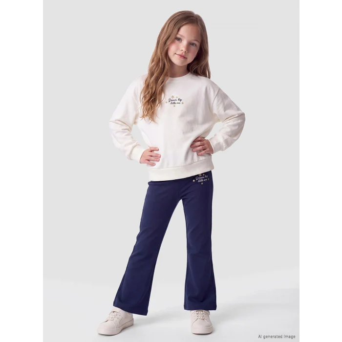 LCW Kids Lacivert Kız Çocuk Soft Touch İspanyol Paça Tayt