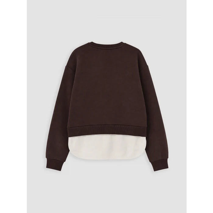LCW Kids Kahverengi Baskılı Kız Çocuk Kalın Sweatshirt