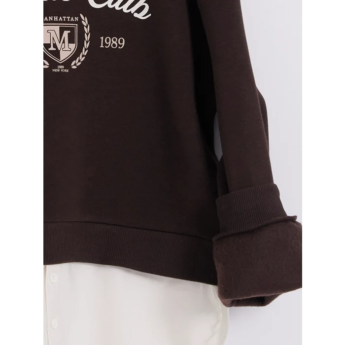 LCW Kids Kahverengi Baskılı Kız Çocuk Kalın Sweatshirt