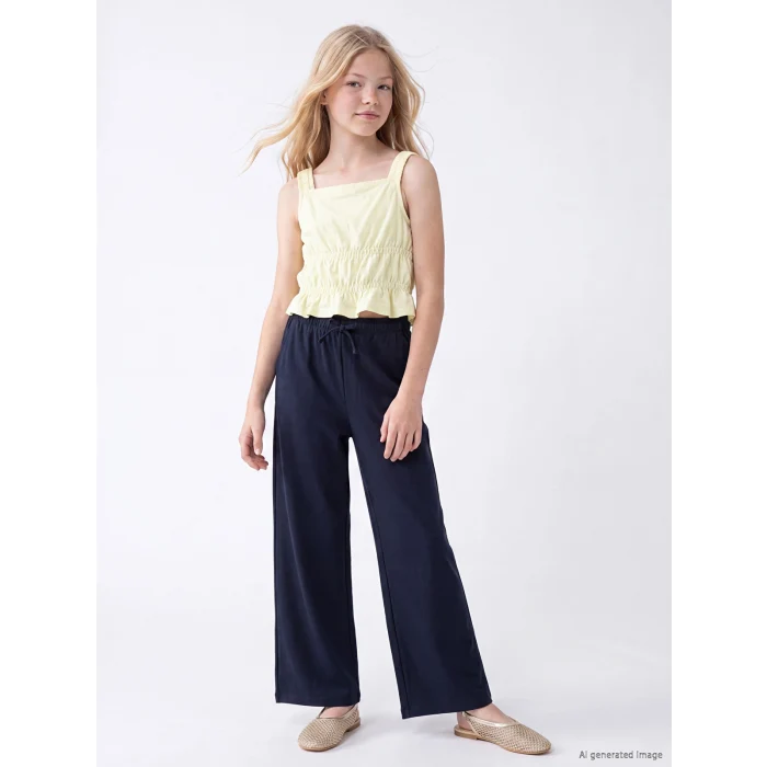 LCW Kids Lacivert Wideleg Kız Çocuk Pantolon