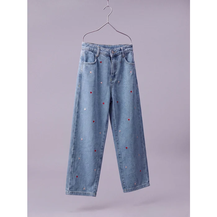 LCW Kids İndigo Straight Fit Nakışlı Kız Çocuk Jean Pantolon