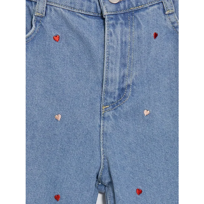 LCW Kids İndigo Straight Fit Nakışlı Kız Çocuk Jean Pantolon