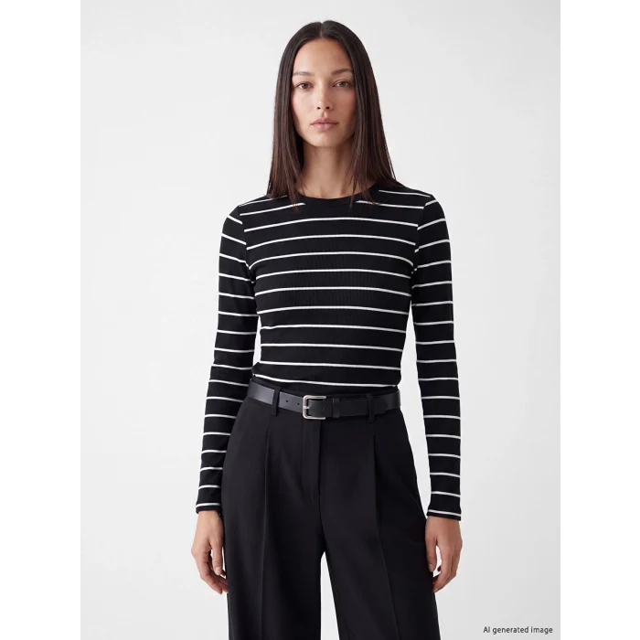 LCW EVERYDAY Siyah Bisiklet Yaka Çizgili Kadın Body