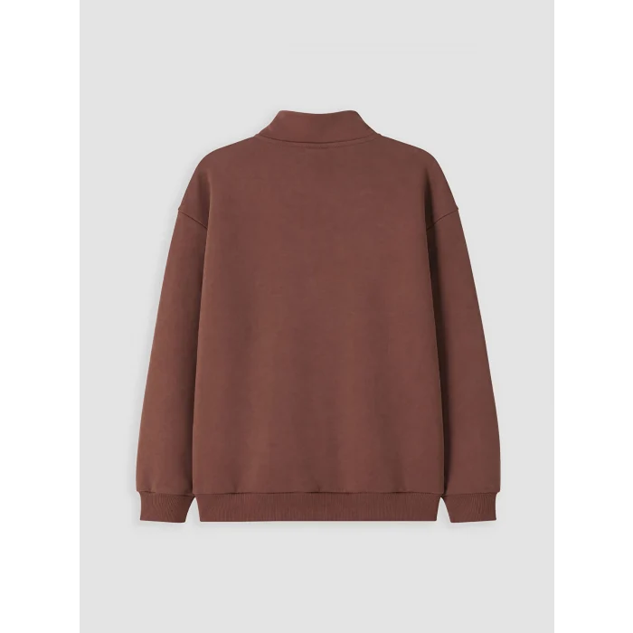 LCW Kids Kahverengi Dik Yaka Baskılı Erkek Çocuk Kalın Sweatshirt