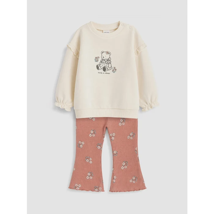 LCW baby Ekru Çiçekli Kız Bebek Takım