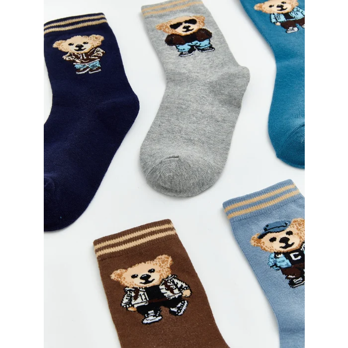 LCW Kids Karışık Ayı Teddy Desenli Erkek Çocuk Soket Çorap 5li