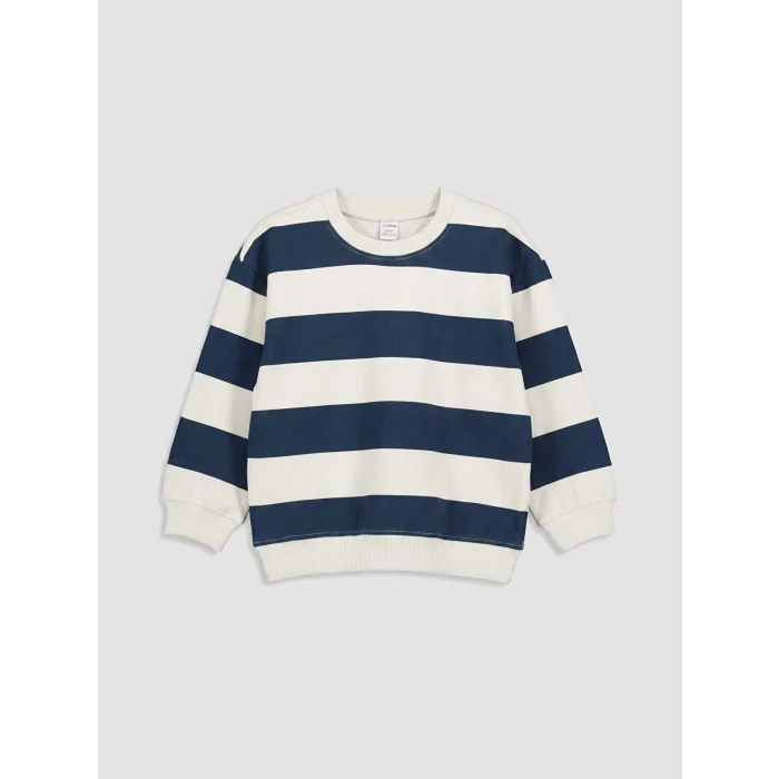 LCW Kids Lacivert Bisiklet Yaka Çizgili Erkek Çocuk Sweatshirt