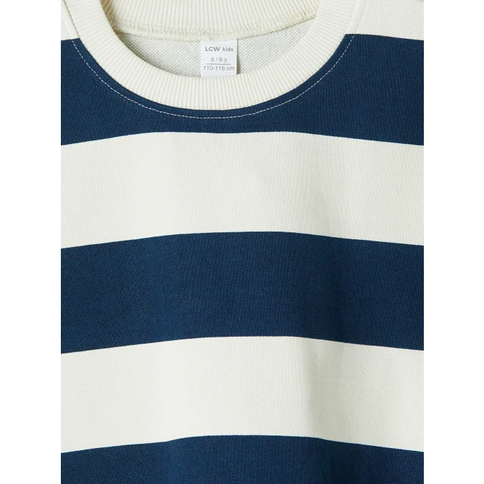 LCW Kids Lacivert Bisiklet Yaka Çizgili Erkek Çocuk Sweatshirt