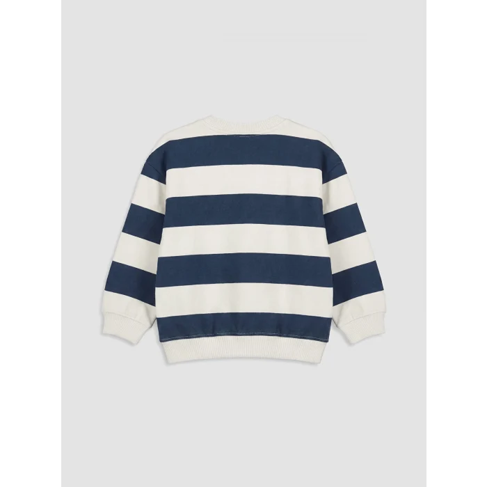 LCW Kids Lacivert Bisiklet Yaka Çizgili Erkek Çocuk Sweatshirt