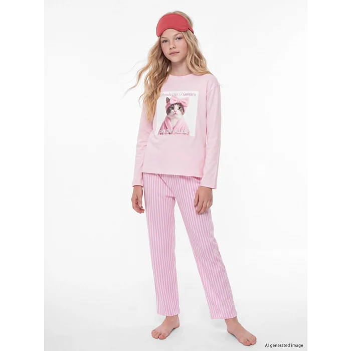 LCW Kids Pembe Baskılı Kız Çocuk Pijama Takımı
