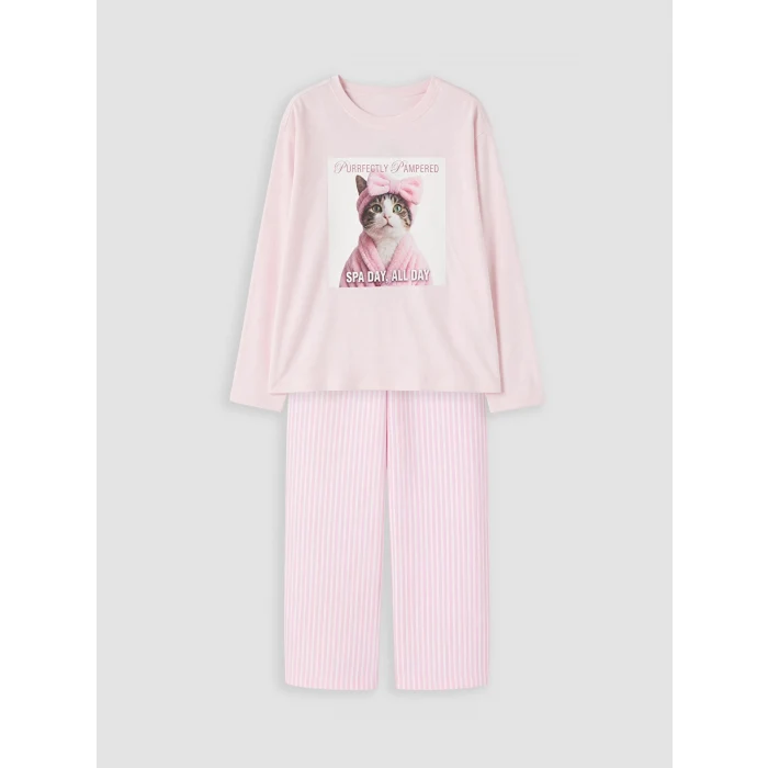 LCW Kids Pembe Baskılı Kız Çocuk Pijama Takımı
