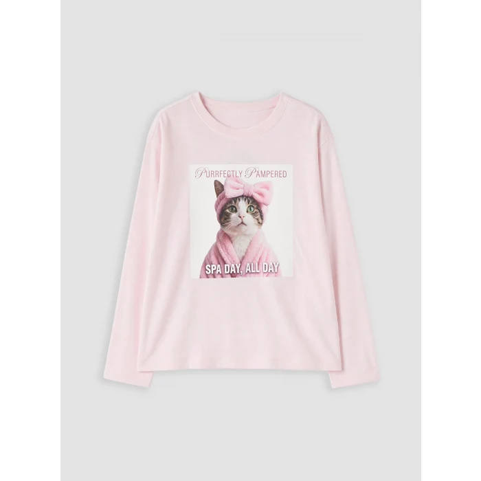 LCW Kids Pembe Baskılı Kız Çocuk Pijama Takımı
