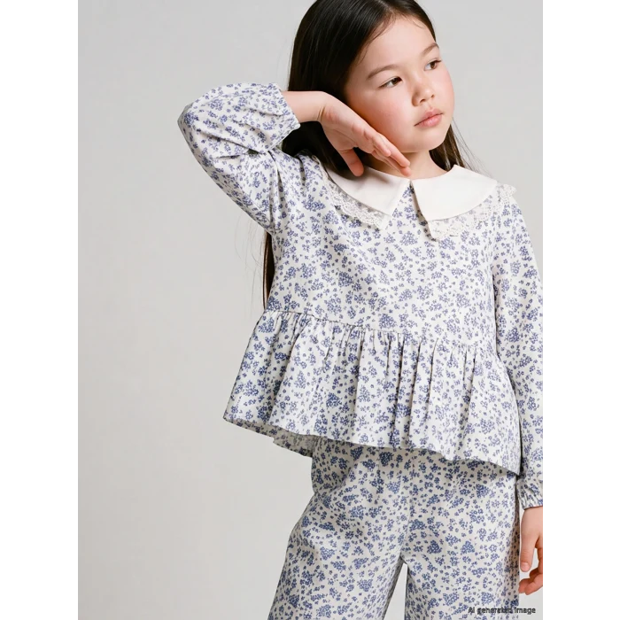 LCW Kids Ekru Çiçekli Kız Çocuk Bluz ve  Pantolon