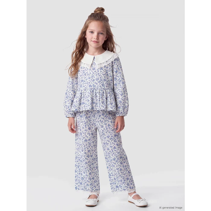LCW Kids Ekru Çiçekli Kız Çocuk Bluz ve  Pantolon