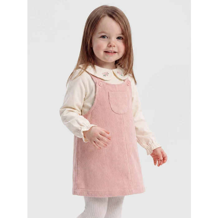 LCW baby Pembe Kız Bebek Kadife Salopet Takım
