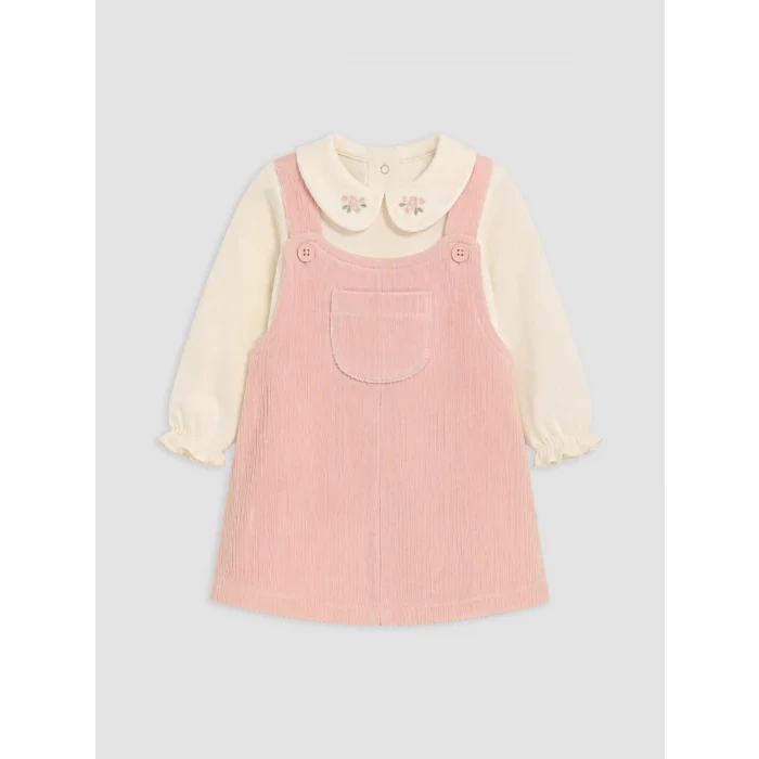 LCW baby Pembe Kız Bebek Kadife Salopet Takım