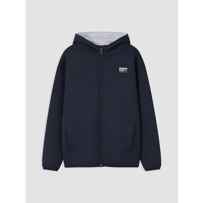 LCW Kids Lacivert Kapüşonlu Baskılı Erkek Çocuk Fermuarlı Sweatshirt