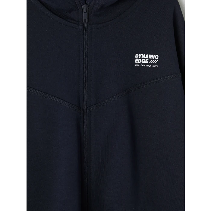 LCW Kids Lacivert Kapüşonlu Baskılı Erkek Çocuk Fermuarlı Sweatshirt