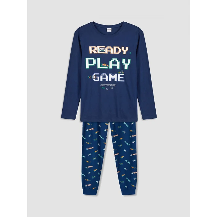 LCW Kids Lacivert Bisiklet Yaka Erkek Çocuk Pijama Takım