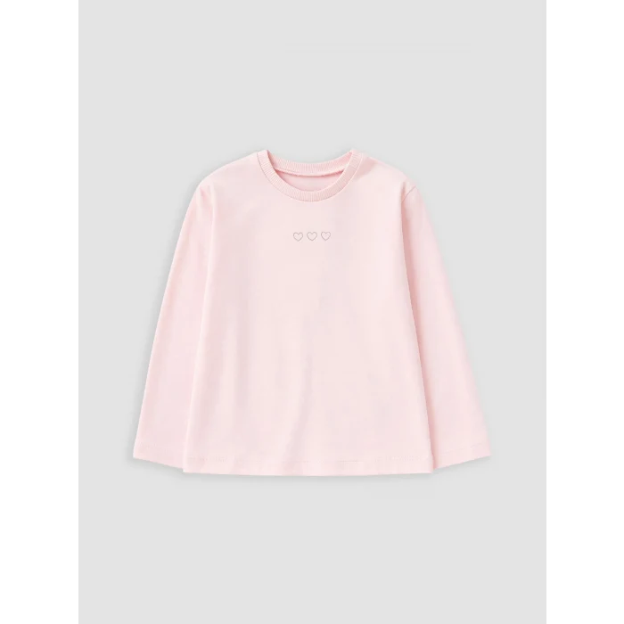 LCW Kids Pembe Bisiklet Yaka Nakışlı Kız Çocuk Tişört