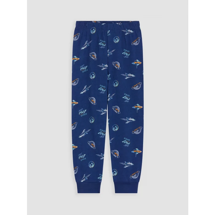 LCW Kids Lacivert Bisiklet Yaka Baskılı Erkek Çocuk Pijama Takım